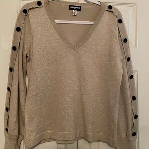 Karl Lagerfeld Cream V-Neck Sweater with Black Sleeve Buttons
